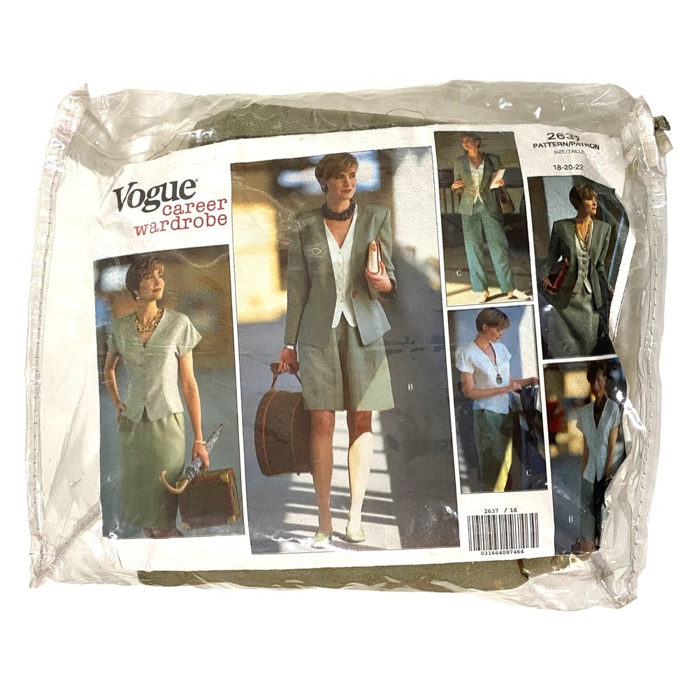 Vintage 90s Vogue Career Wardrobe 2637 Pattern Lot Linen Fabric Thread Sewing